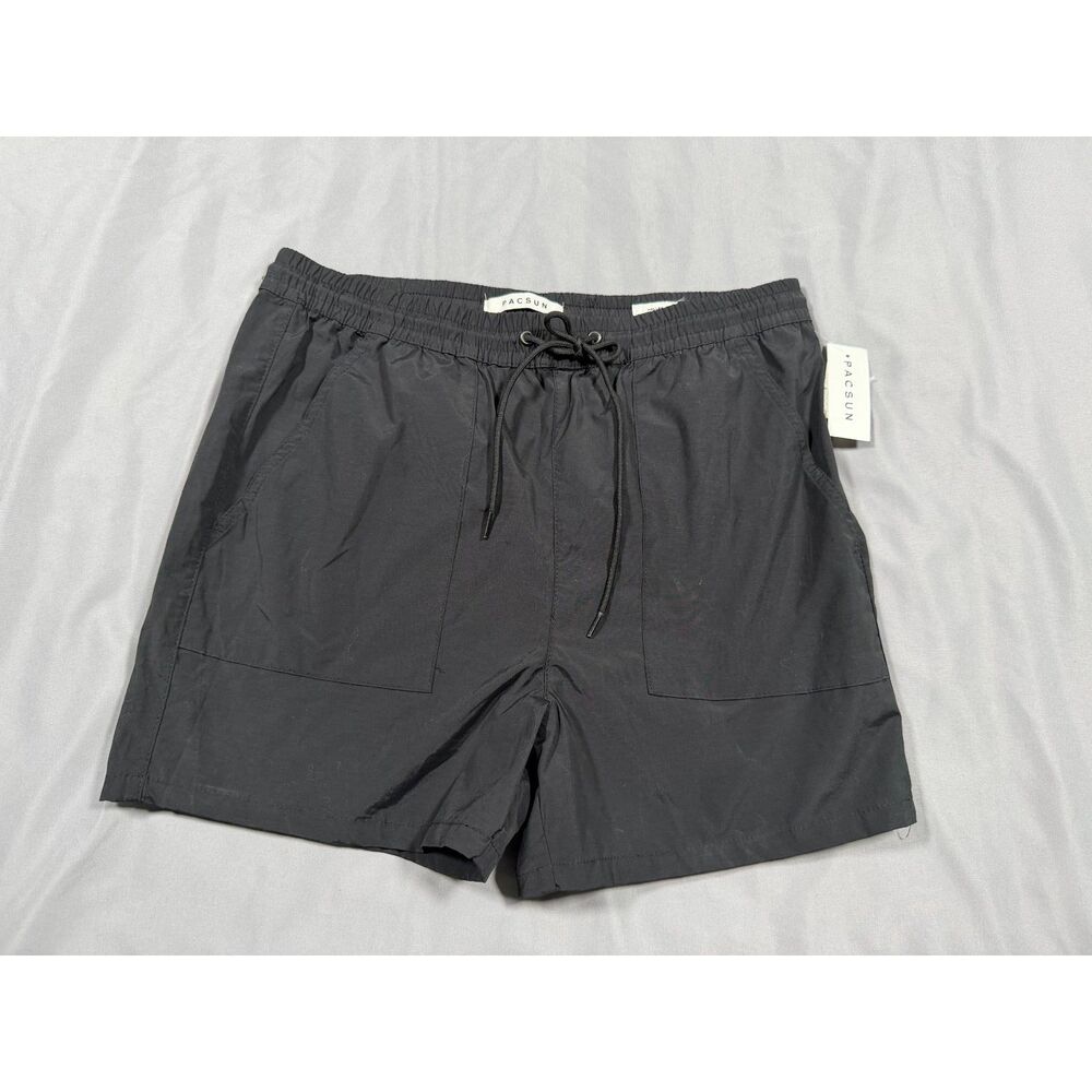 PacSun Men’s Black Volley Shorts Large Elastic Waist Swim Athletic Casual NWT
